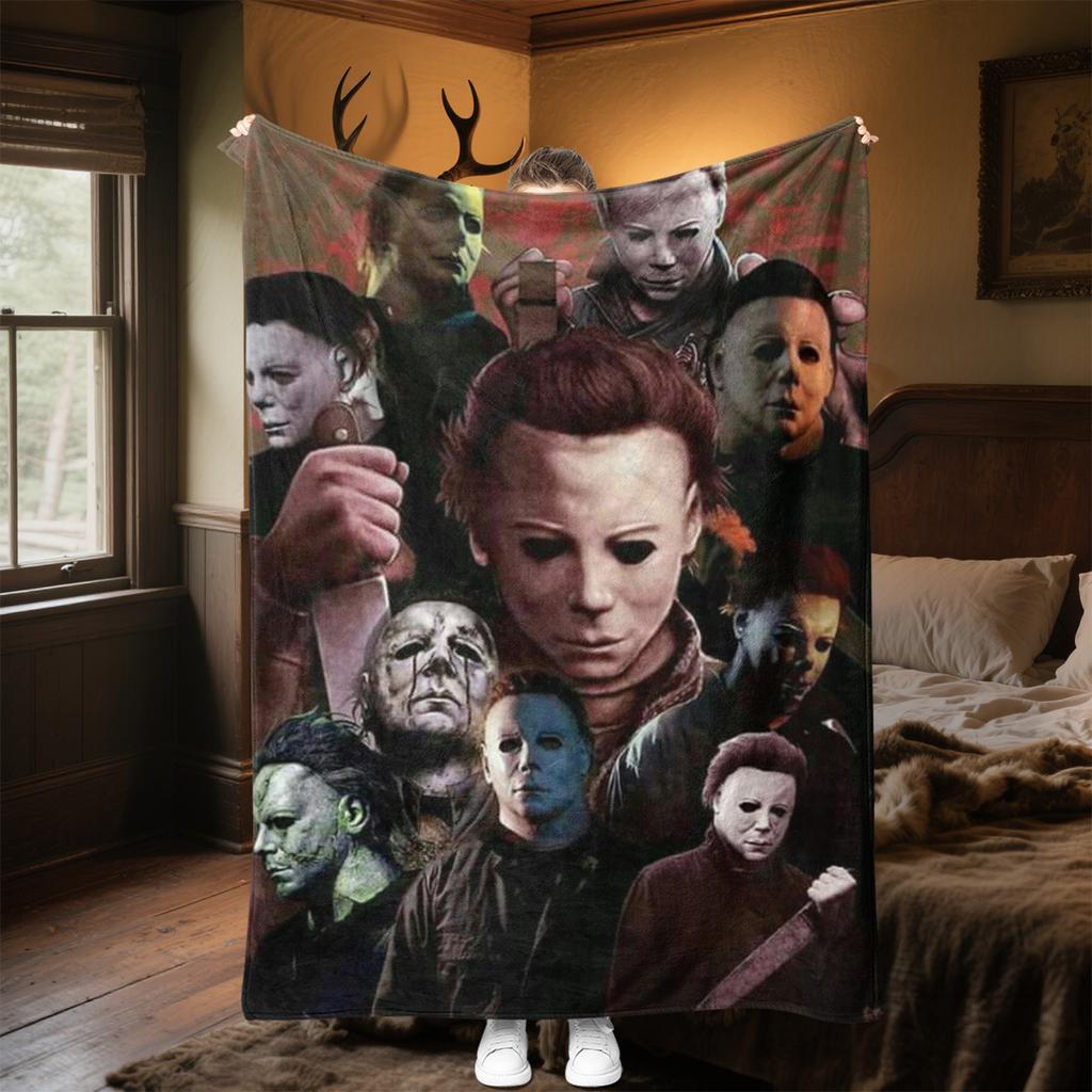 Couverture Affiche de Film d'Horreur Halloween Parfaite Toutes Saisons Douce Confortable Canapé Bureau Sieste Voyage Cadeau Festif
