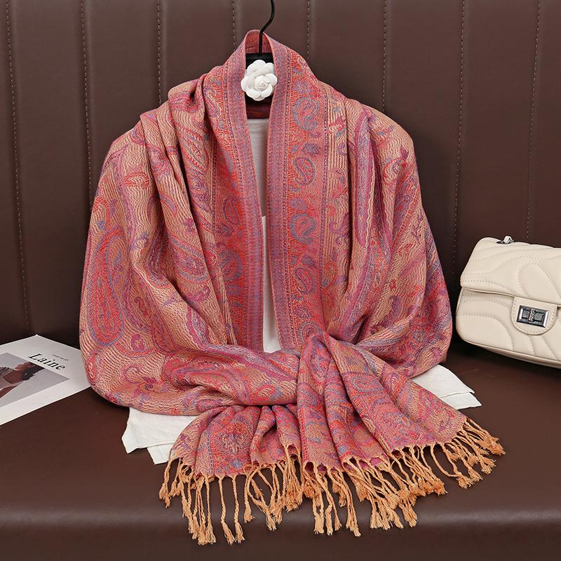 [T375] Ethnic Style Tassel Blanket Thick Pashmina Winter Warm Shawl Wrap Cashmere Jacquard Scarf Women Neckerchief Poncho Stoles