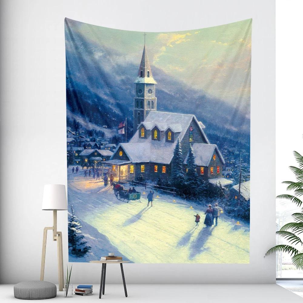

Winter Snow Scenery Forest Christmas Decoration Print Tapestry Christmas Party Decoration Banner Home Studio Wall Mounted Decora 74x94cm(29x37in)
