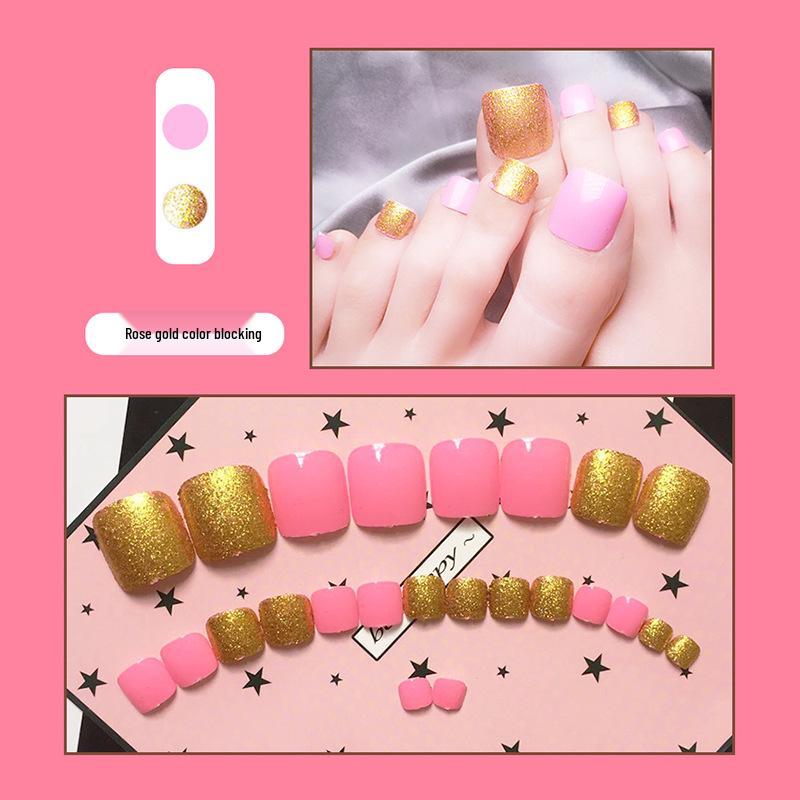 

Rose Gold Color Block Press-On Toenails - Summer Nail Art Patches