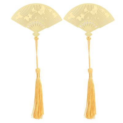 2Pcs Brass Bookmarks Folding Fan Chinese Antique Metal Literature Art Gifts Books Supplies