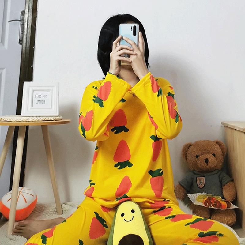 Damen Frühling & Herbst Niedliches Cartoon Pyjama Set: Langärmeliges, langhosenartiges zweiteiliges Homewear-Set mit Rundhalsausschnitt.