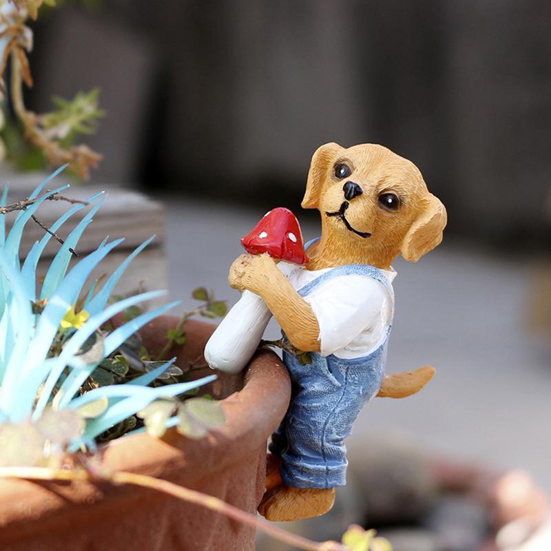 Cute Hanging Dog Figurine Flower Pot And Vase Hugger Resin Dog Bonsai Terrarium Edge Decor Planter Pot Hanger Garden Ornaments