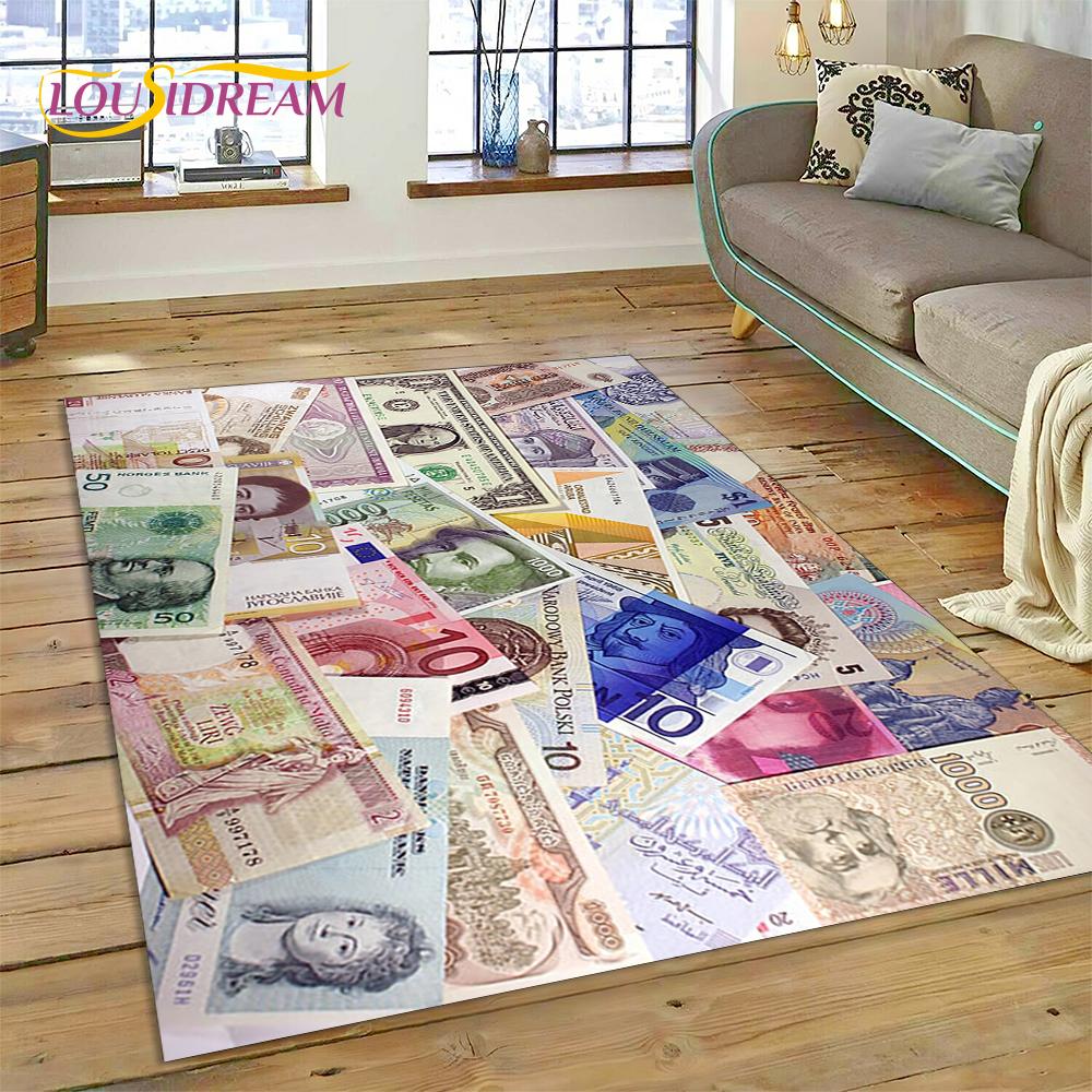 Teppich mit Dollar-, Euro- und Pfund-Motiv, Cartoon-Motiv, für Zuhause, Wohnzimmer, Schlafzimmer, Sofa, Fußmatte, Dekor, rutschfeste Bodenmatte für Kinder