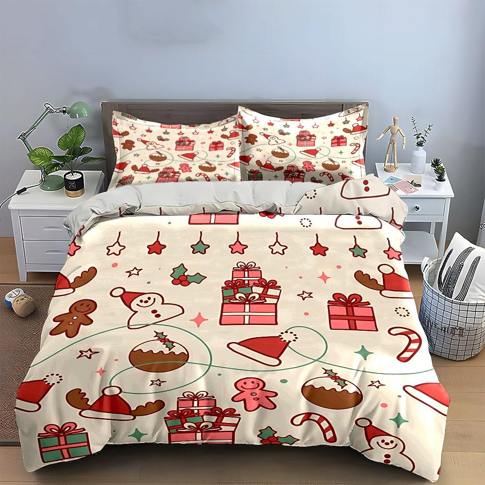 Christmas Gifts and Pattern Bedding Duvet Cover Set Duvet Cover Pillowcases  (1*Duvet Cover 2*Pillowcases, without duvet insert)
