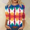 Women's Fashion Casual Seven Sleeve Printed Round Neck T-Shirt Top