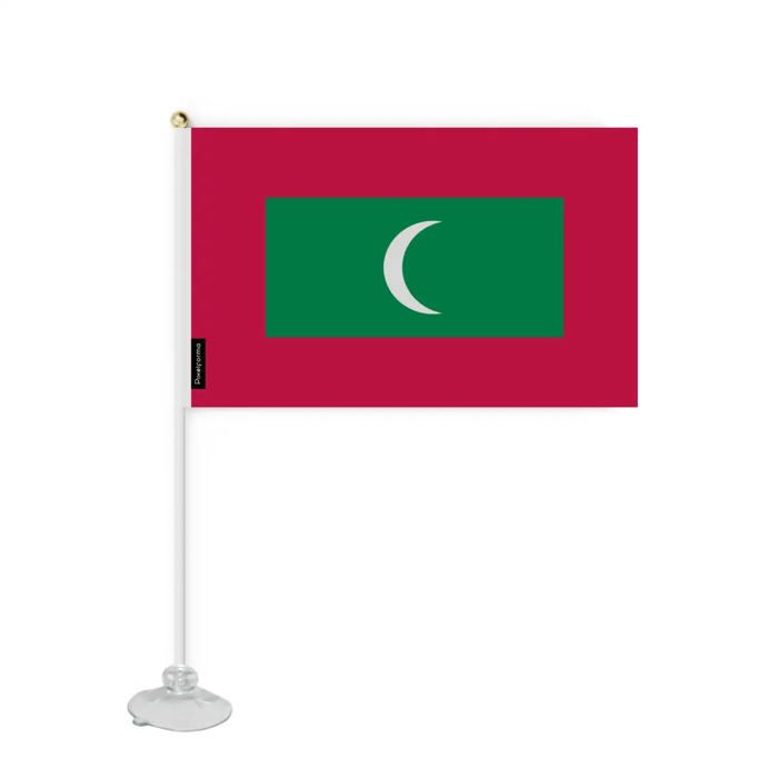 Drapeau - Maldives - Mini Drapeau Ventouse - 20 X 30 Cm - Polyester - Impression Recto/Verso