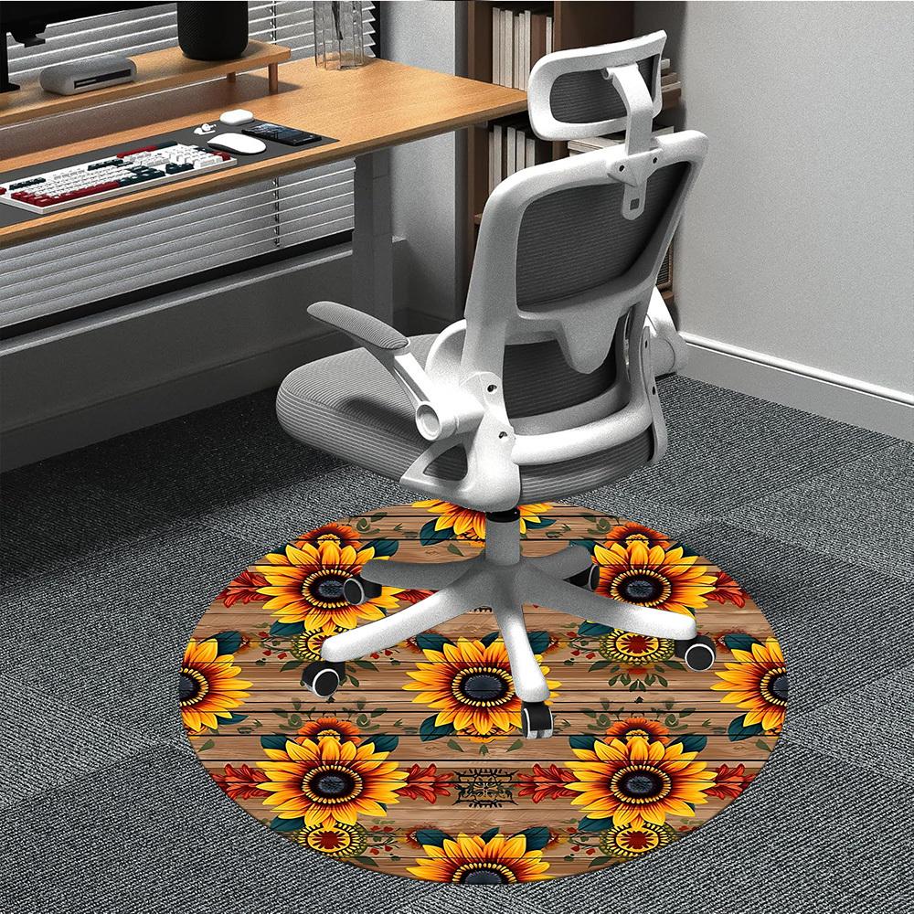 

1pc Sunflower Pattern Carpet for Office Non-Slip, Round Carpet, Soft & Comfortable, Carpet for Office, Round Floor Mat yy251225109 80cm by 80cm