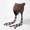 Windproof Cat Ear Beanie Pearl Tassel Ear Protection Hat Y2K Aesthetic Knit Earflap Hat  for Women