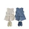 Kids 2024 Summer Korean-Style Soft Cotton Pleated Vest and Shorts Set for Boys and Girls