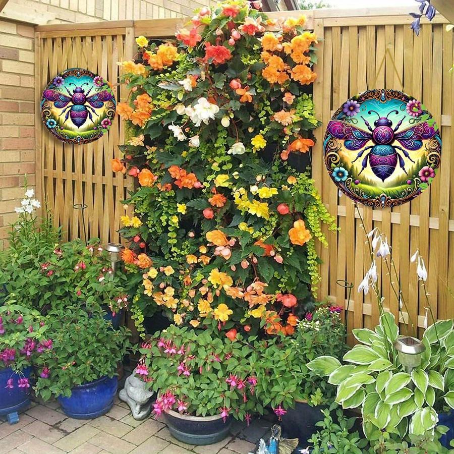 2D Flat 20*20cm1pc Colorful Bee and Floral Design Round Wall Art Decor, Gorgeous Reliable Quality Environmental Embellish, Retro Garden Logo for Home