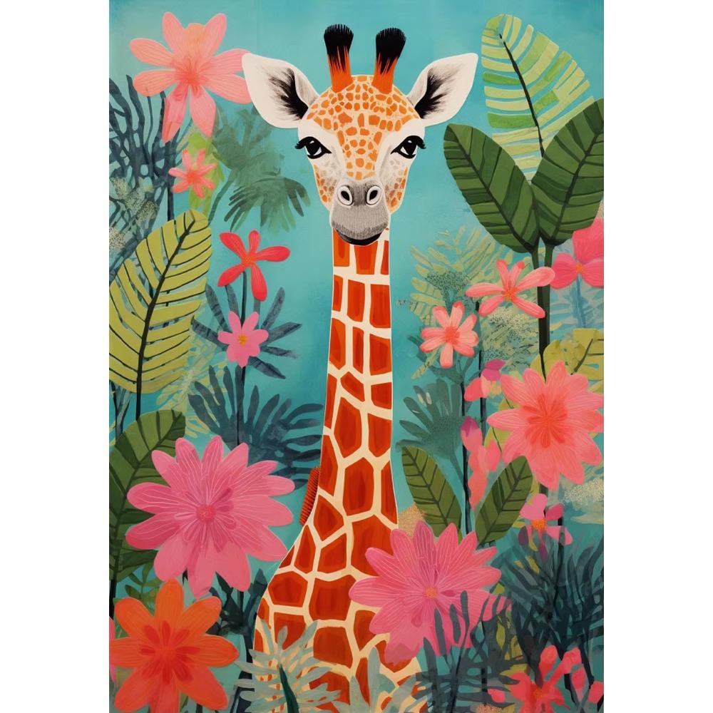 Pastel Botanical Jungle Animal Poster Giraffe Elephant Lion Parrot Snake Tiger Print Wall Art Picture Canvas Home Decor