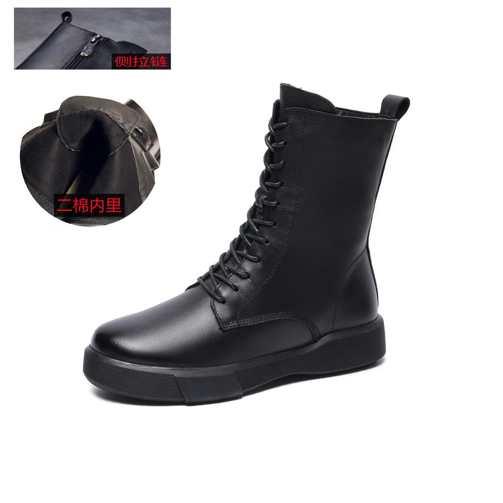 Leather Martin Boots Platform Casual Women's Boots 2025 Autumn and Winter Women's Shoes Small Medium Boots Velvet Short Boots Women