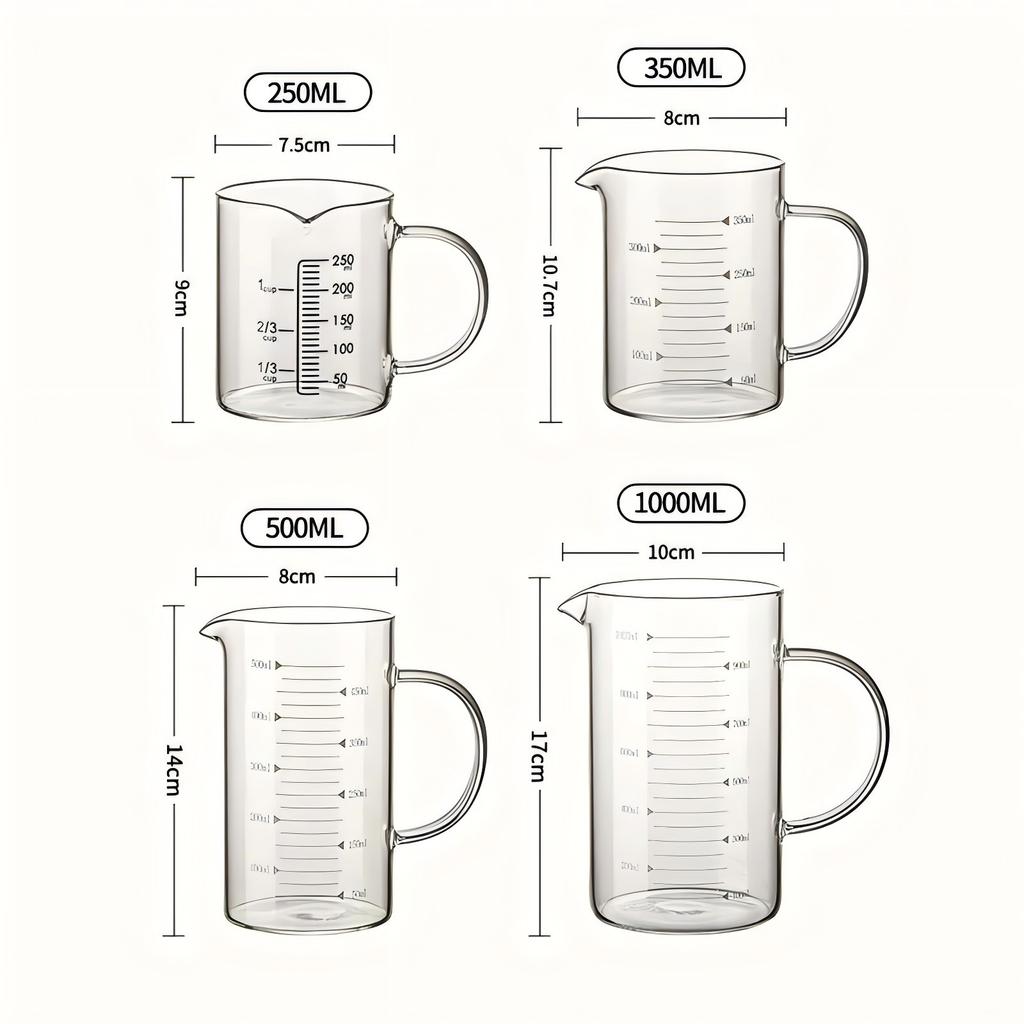 250/350/500/1000ml Glass Measuring Cup with Lid Heat-resistant with Scales Laboratory Beaker Handle Measuring Mug