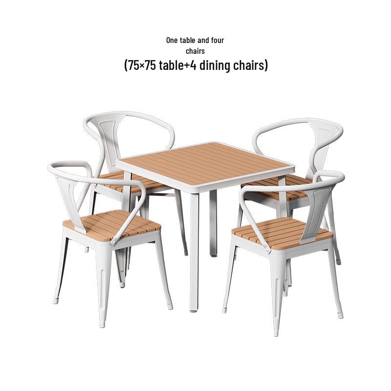 Minimalist Square Outdoor Table and Chairs - Anti-corrosion Plastic Wood for Garden, Balcony, Bar, and Cafe Leisure.