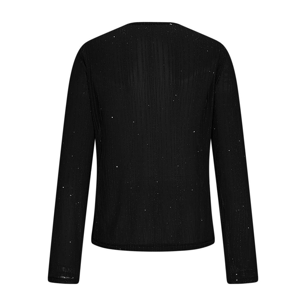 Women's High-Neck Sequin Long Sleeve Top - Spring/Autumn 2026, Stylish & Transparent Inner Layer