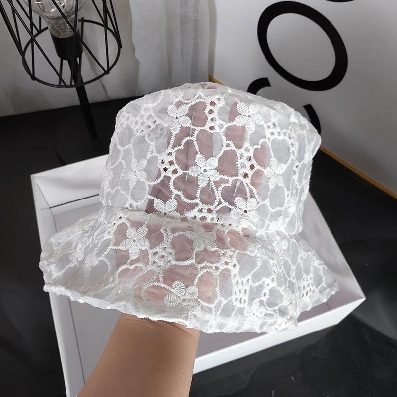 Summer Bucket Hat Hollow Lace Flower Fishermen Hat Women Wide Brim Sun Hats Outdoor Travel Casual Sun Proof Hat Caps Headdress