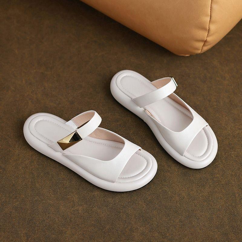 Open-toed comfortable thick-bottomed casual cool slippers women's summer new fashionable and versatile outer wear flat-heeled beach slippers
