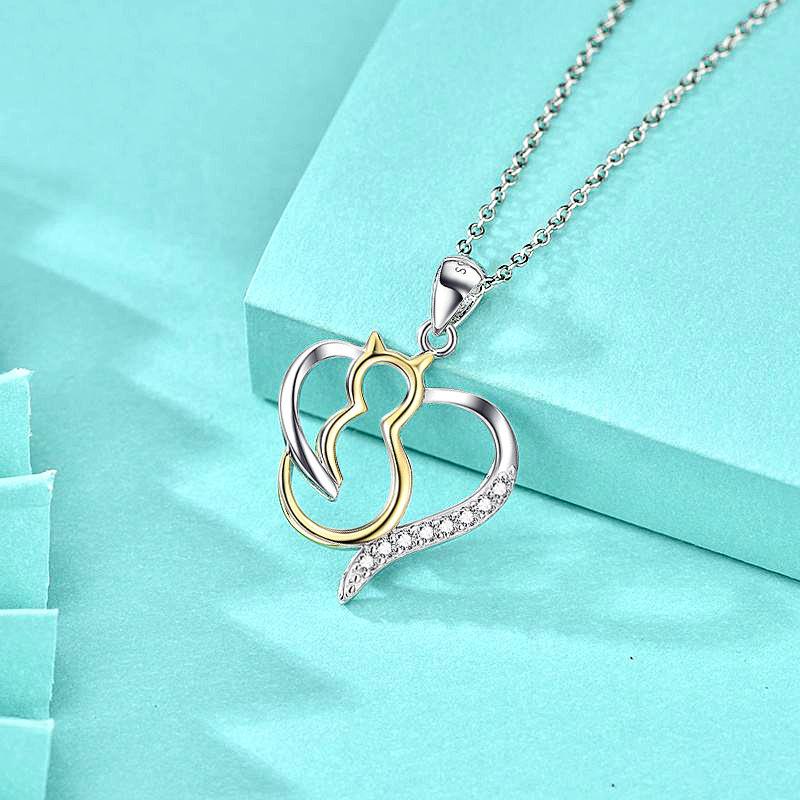925 Sterling Silver Pendant Accessories Cute Love Cat Animal Diamond Necklace Jewelry