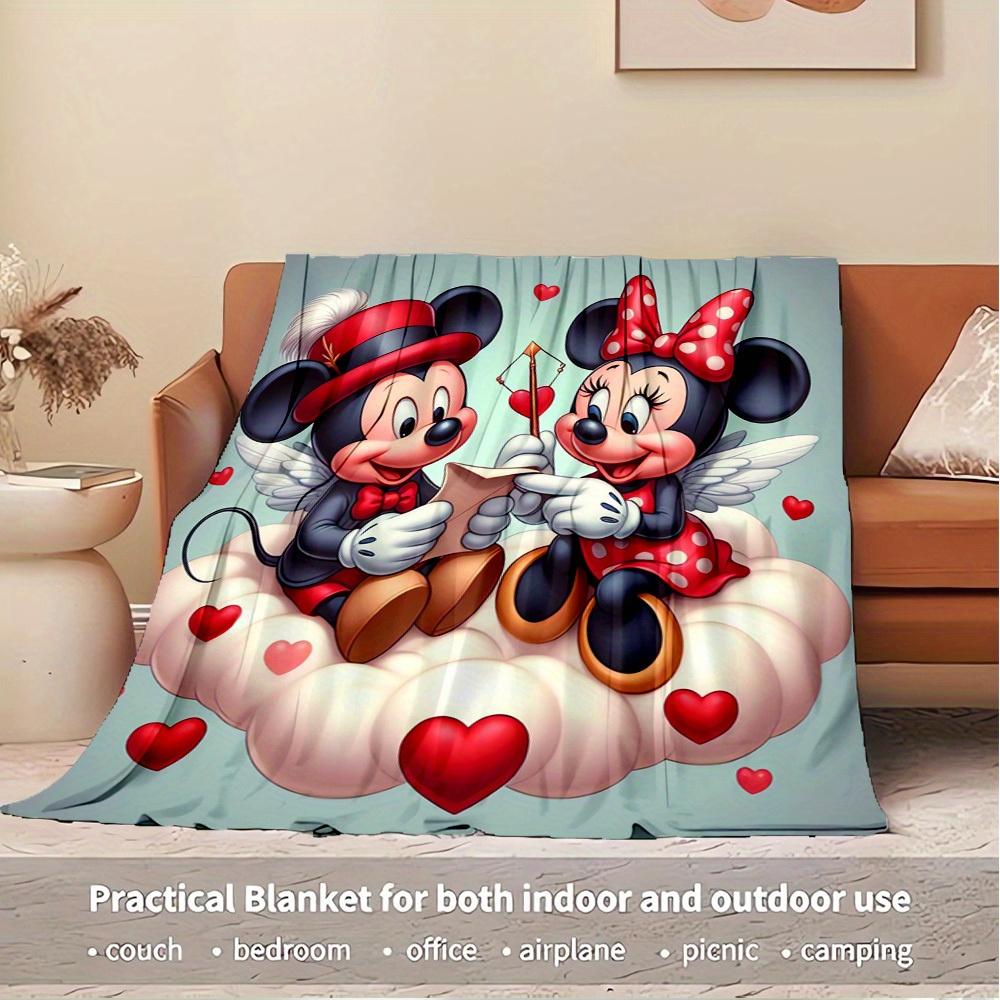 1pc Flannel Valentine's Day Couple Gift - Romantic Minnie Mouse and Minnie Mouse Love Story Bed Throw Blanket, Sofa Cover, Home