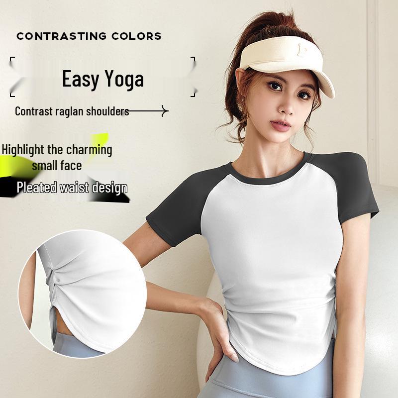 Damen Nude Feel Yoga Set: Schnelltrocknendes Kurzarm-Top & Lange Hose für Outdoor-Fitness