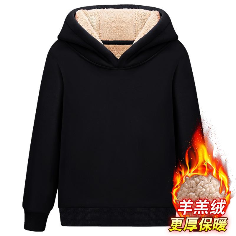 Solid Thick Fleece Lined Hooded Pullover Sweatshirt For Unisex Kids Boys Girls