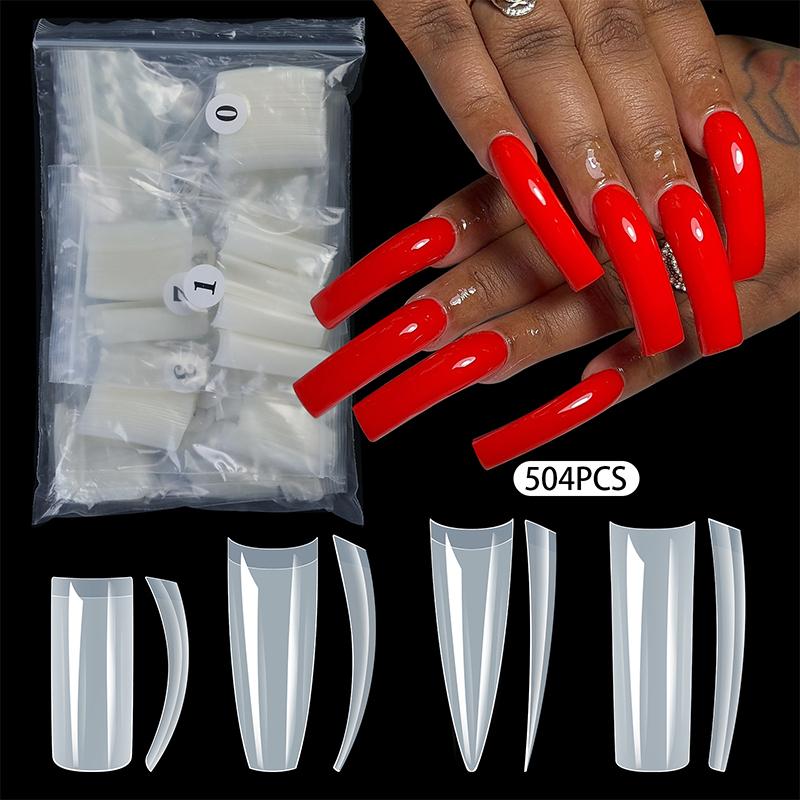 504Pcs Extra-Long C Curve False Nail Tips Abs Straight Coffin Fake Nails Half-Cover Press On Nail Tips