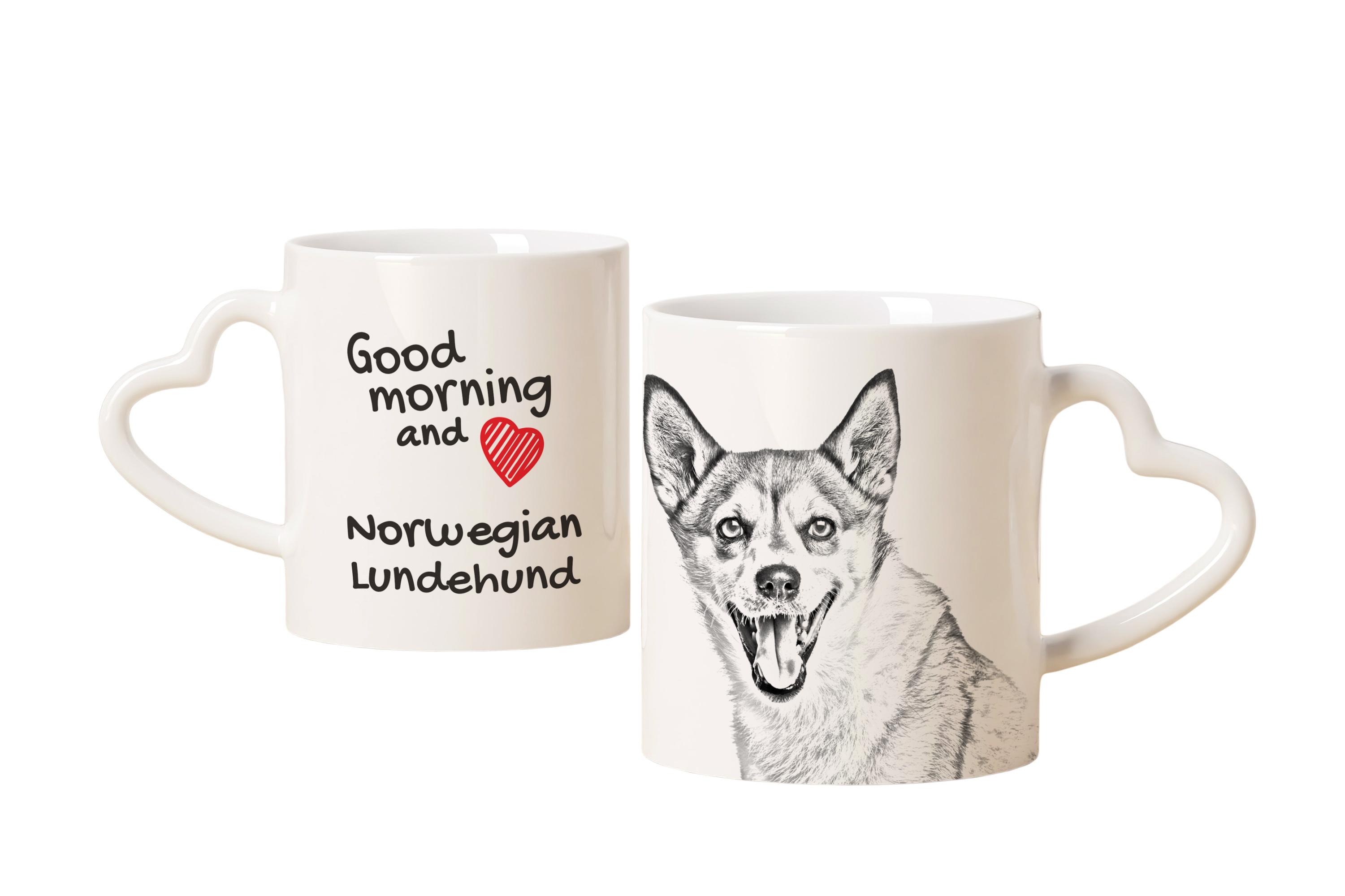 

Норвезький лундехунд, Norsk Lundehund - чашка з собакою, чарівна чашка з ручкою у формі серця, універсальний подарунок від бренду Art-Dog білий