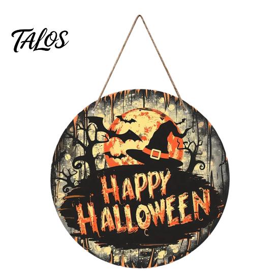 Wooden Witch Front Door Decor Halloween Hanging Sign, 8" Round Autumn Forest Gift for Friends Witches Rustic Holiday Sign Home Porch Decoration