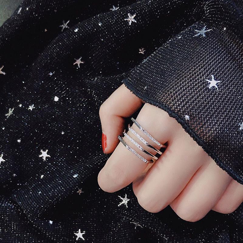 Trendy Multi-layer Diamond Inlaid Adjustable Open Ring: Women s Korean Fashion Statement Knuckle Jewelry Adjustable Open