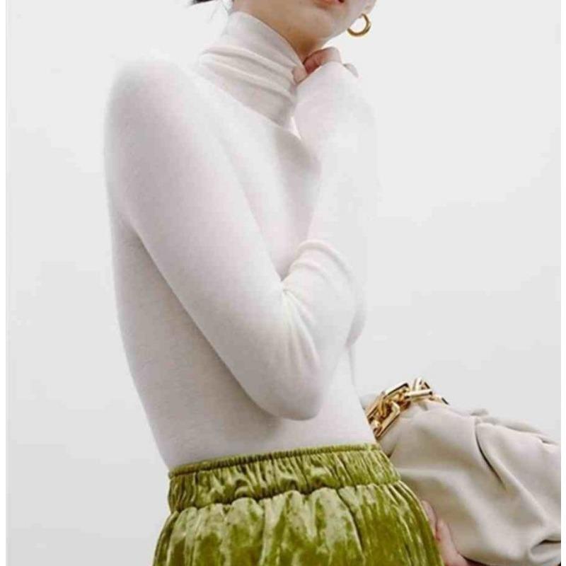 Women's High Neck Knitted Base Sweater Women's Autumn and Winter Pile Neck Thin Sweater