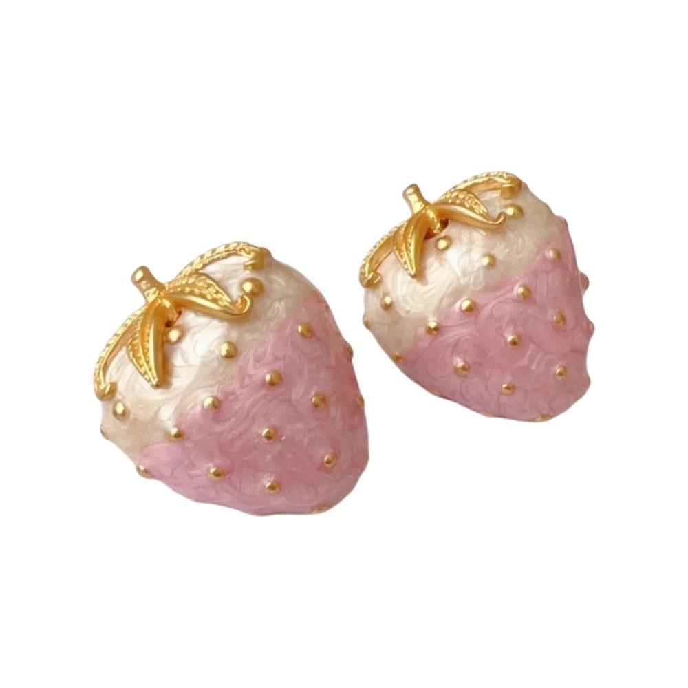 Dainty Sweet Strawberry Earring Elegant Metal Stud Earrings Strawberry-shaped Earrings Summer розовый
