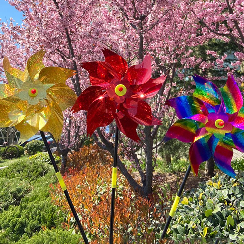 3D Flower Windmill Colourful Wind Spinner Bird Repeller Pinwheels Laser Bird Deterrent Windmill Spinner Garden Lawn Yard Decor