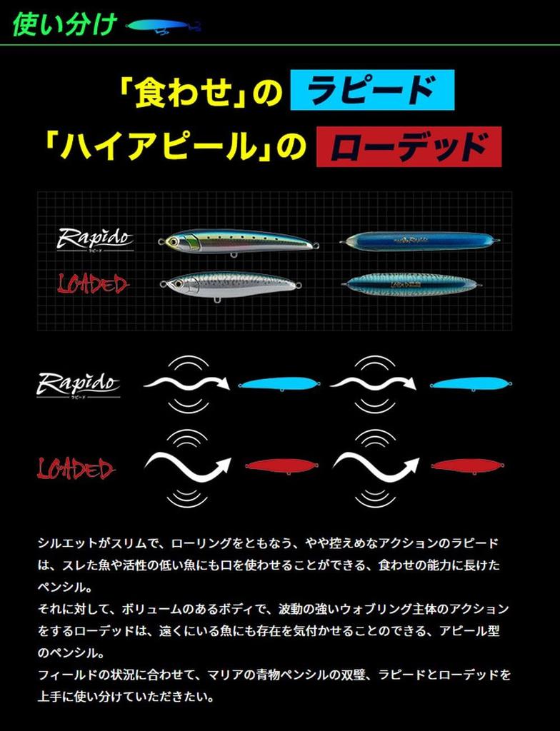 Maria Yamashita Rapido F160 Pencil Bait 160mm 50g Keimura Slit Glow B24D Lure