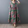 Kurzarm Plus Size Baumwolle Vintage Blumenmuster Neu in Kleidern für Damen lässig locker langes Sommerkleid