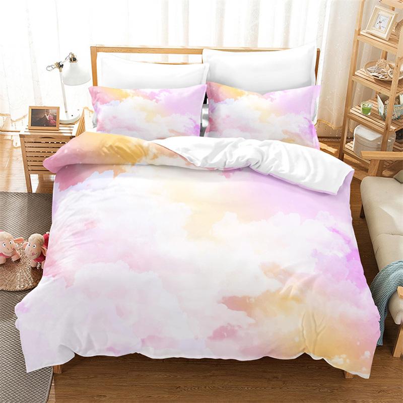 Dream Cloud Bedding Set Rainbow Sky Purple Blue Duvet Cover Queen Microfiber Comforter Cover For Kids Teens Adults Bedroom Decor