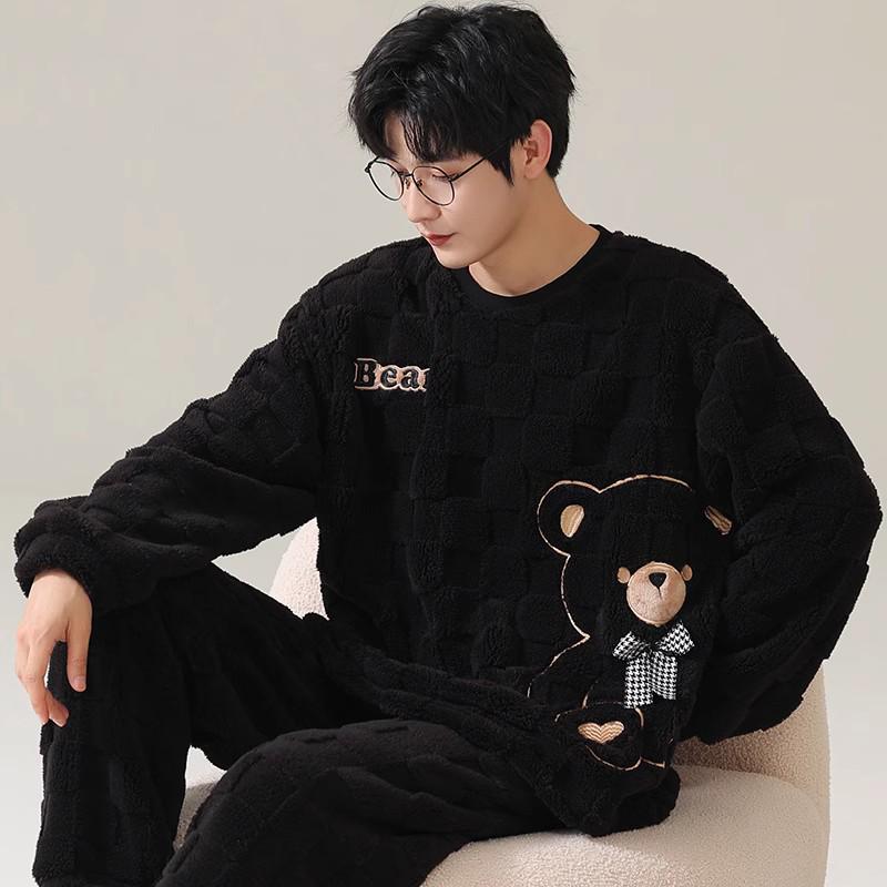 Couples' Coral Fleece Pajamas Set - Thickened Flannel for Autumn/Winter