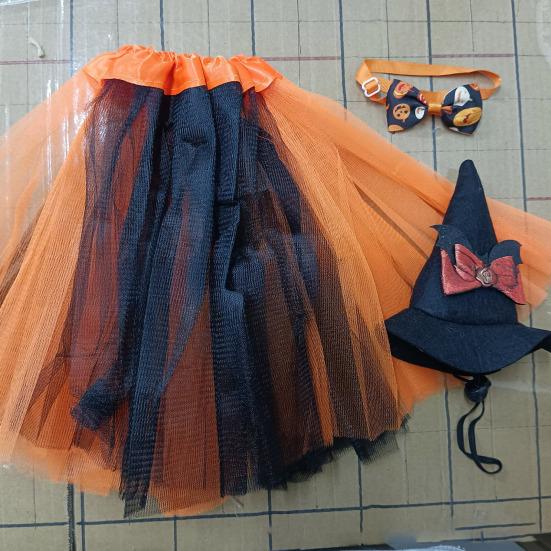 Goose Outfits Halloween Porch Goose Clothes with Witch Hat Bowtie And Tutu Skirt for 23-inch Lawn Goose Statue