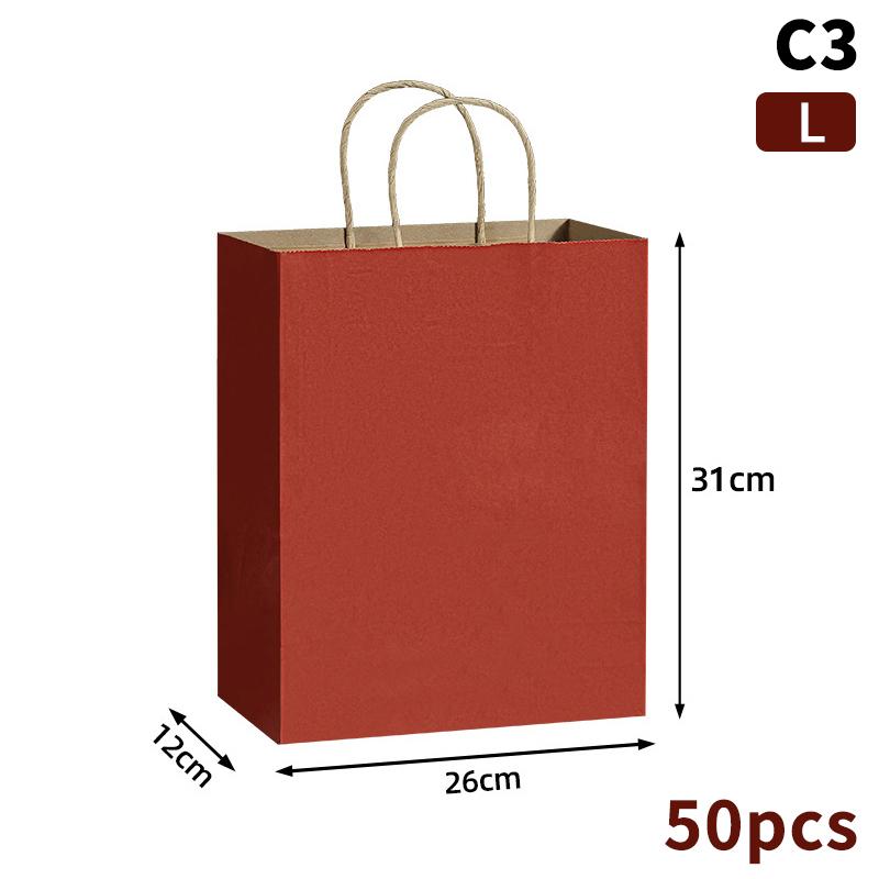 50Pcs Kraft Paper Bag Plain Rope Handle Hand Bag Gift Bag Paperbag For Christmas/Party/Shopping/Retail Business Use