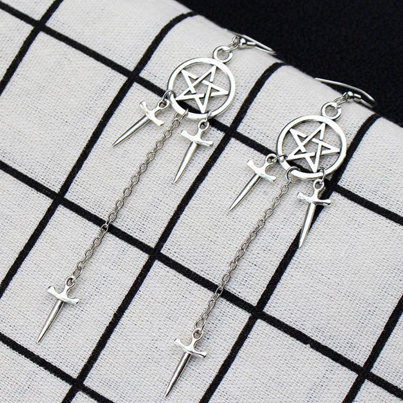 Women's Drop Dangle Earring Five-pointed Star Pendant Sacred Black Sword Gothic Jewelry Earring for Women Teens Girls
