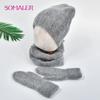 Women Winter Three-piece Hat Scarf Gloves Set Warm Fluffy Angora Knit Hat Scarf Thick Fashion Cold Weather Beanie Accessories