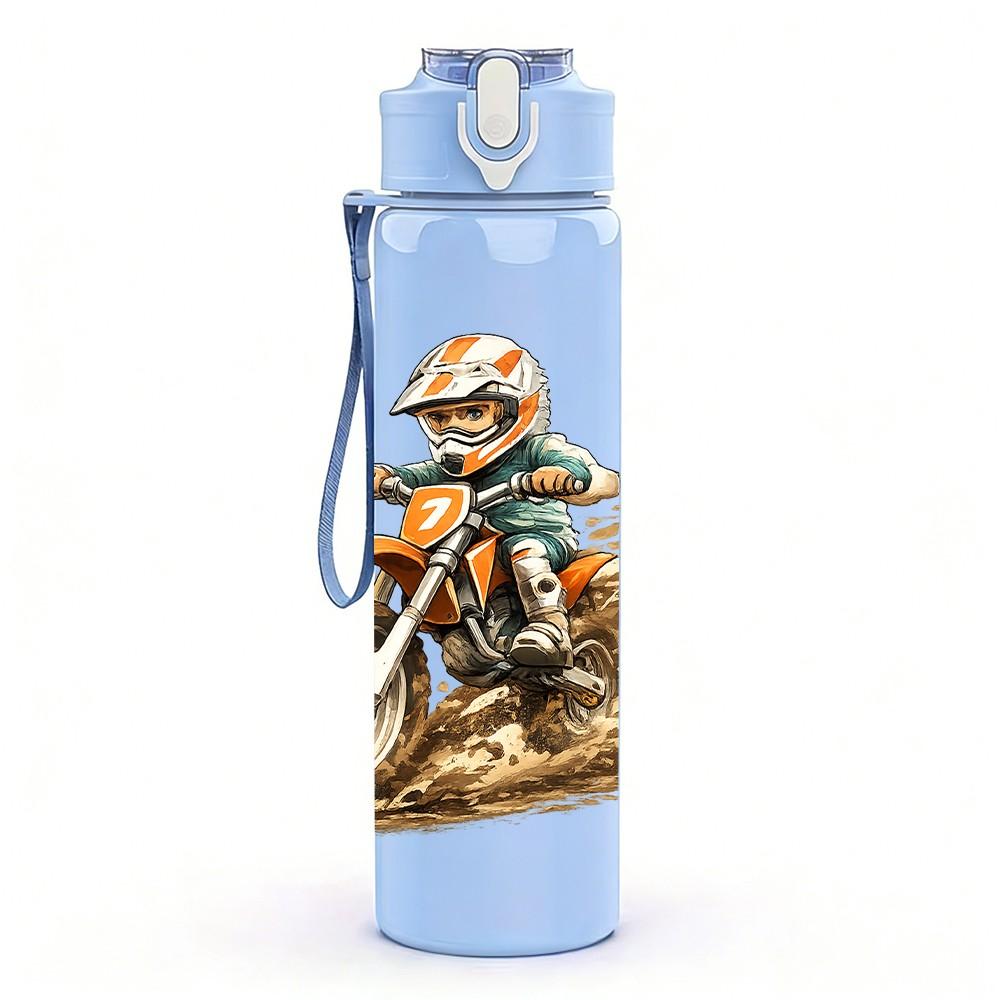 1PC Motocross Dirt Bike Rider Print 750ml Color Plastic Sports Water Bottle Leakproof Flip Straw Lid Suitable for Sports Office Home Use