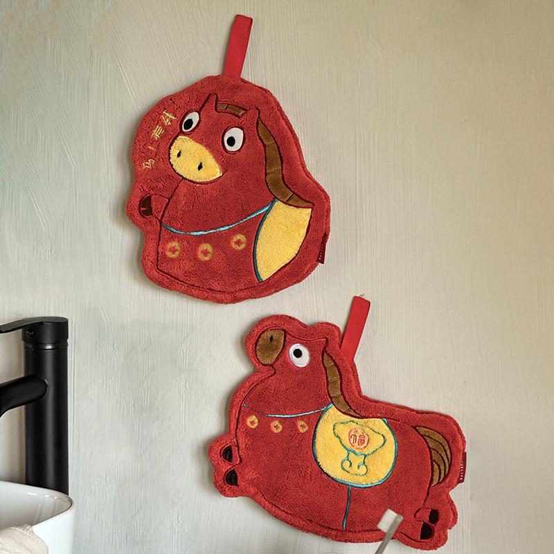 2026 Spring New Year Hand Towel Cartoon Washing Towels for Bathroom Kitchen Horse Year Spring Festival Decoration