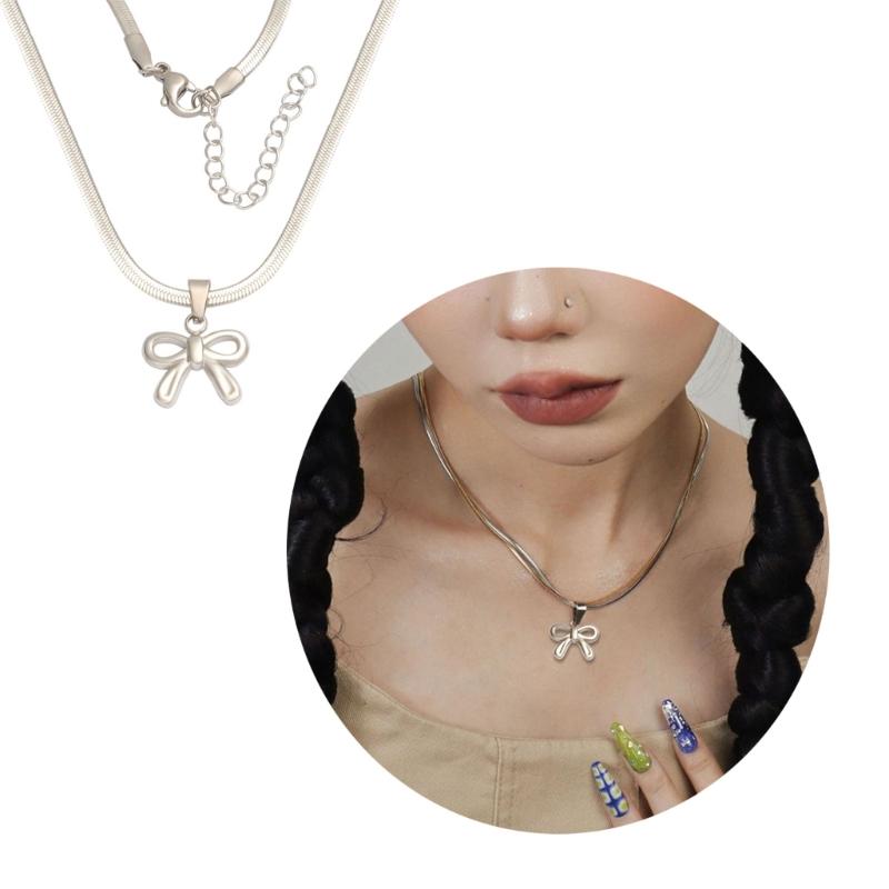 Geometry Bowknot Pendant Necklace Sweet Cool Clavicle Chain Necklace Jewelry
