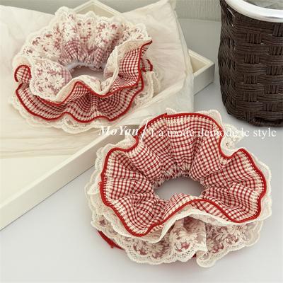 Fascia per capelli a scacchi a doppia trama per intestino crasso, Elastico per capelli a vita sottile, Fiocco elegante per coda di cavallo, Fiore in cima