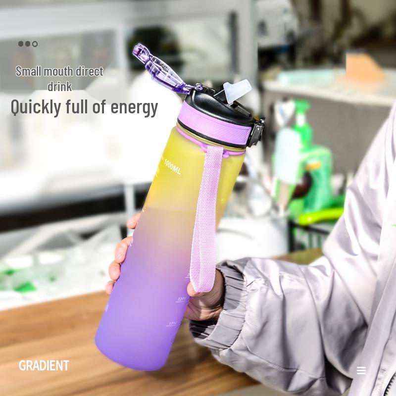 Gradient Color Large Capacity Bounce Lid Plastic Sports Water Bottle for Men and Women