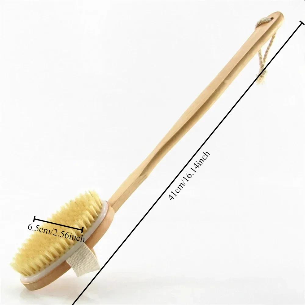 1pc with Detachable Long Handle Bath Brush, Natural Bristle Back Scrubber, Exfoliating Shower Brush for Dry Skin & Spa Massage