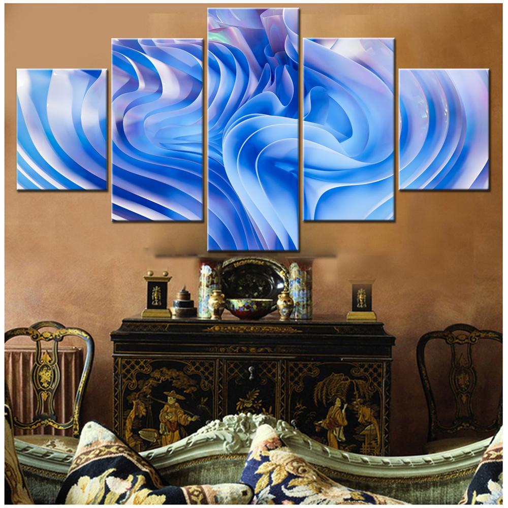 5 Pieces Canvas Wall Arts Poster Painting Abstract Blue Aesthetic Abstract Art Wallpaper Picture Printing For Living Room Mural
