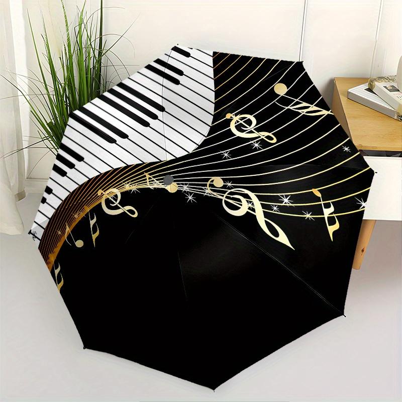 Piano Keys, Musical Notes Theme 8 Bone Hand Automatic Folding Umbrella, Compact and Portable Design, A Perfect Gift for Birthday, Christmas