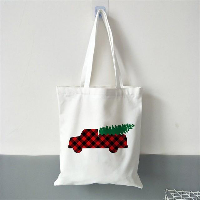 

Счастливого Рождества Женская холщовая сумка для покупок Подарок Рождественская елка Сумка-шоппер Сумка-тоут Эко-сумка Модная женская наплечная сумка 24*26cm